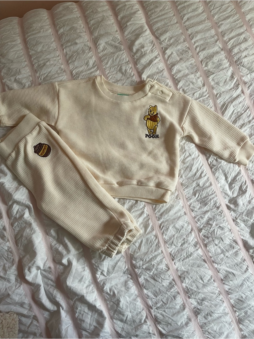 Disney Cream Winnie the Pooh Ribbed Kids Matching Set